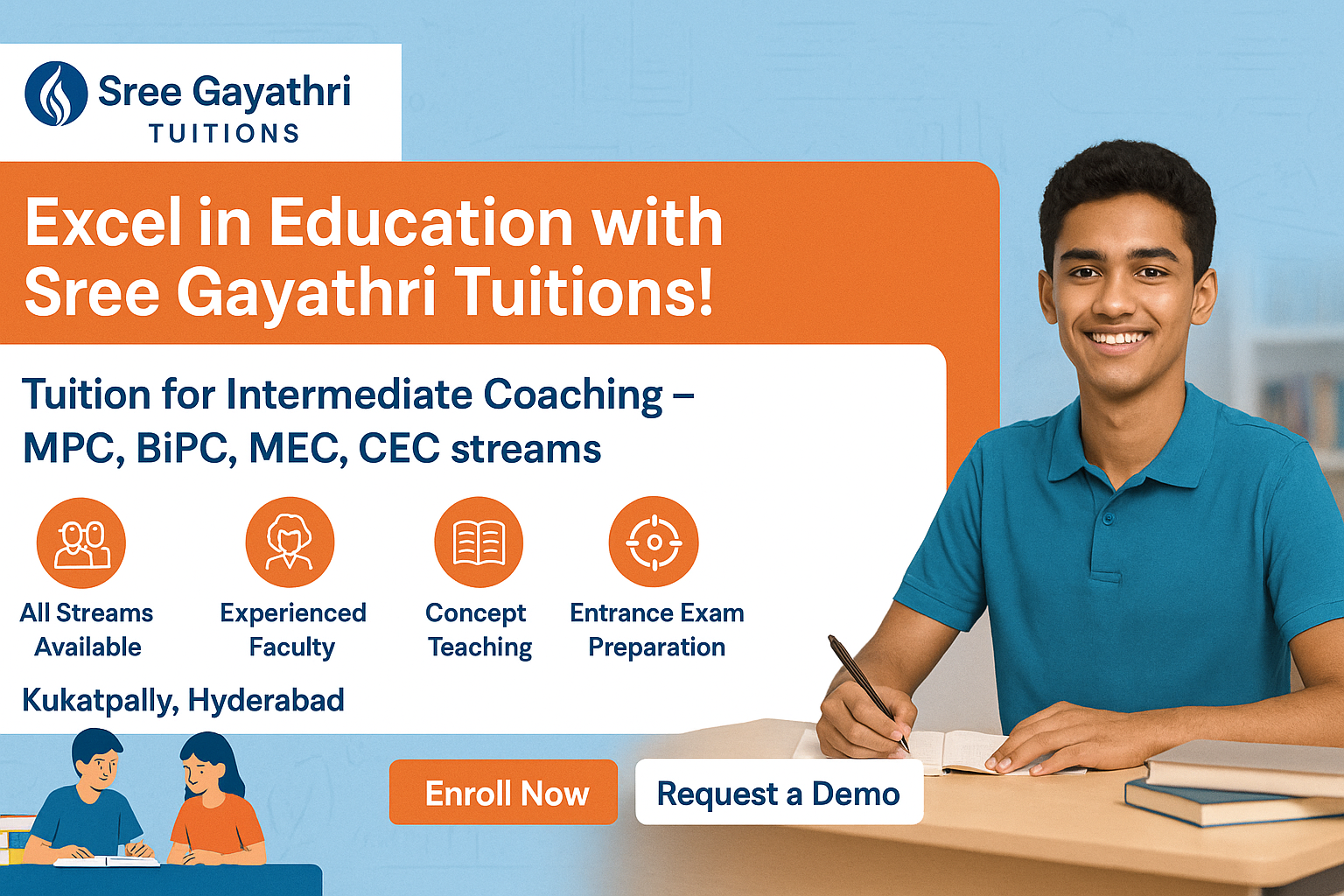 Tuition for Intermediate Coaching – MPC, BiPC, MEC, CEC streams and JEE, NEET, EAPCET for Classes